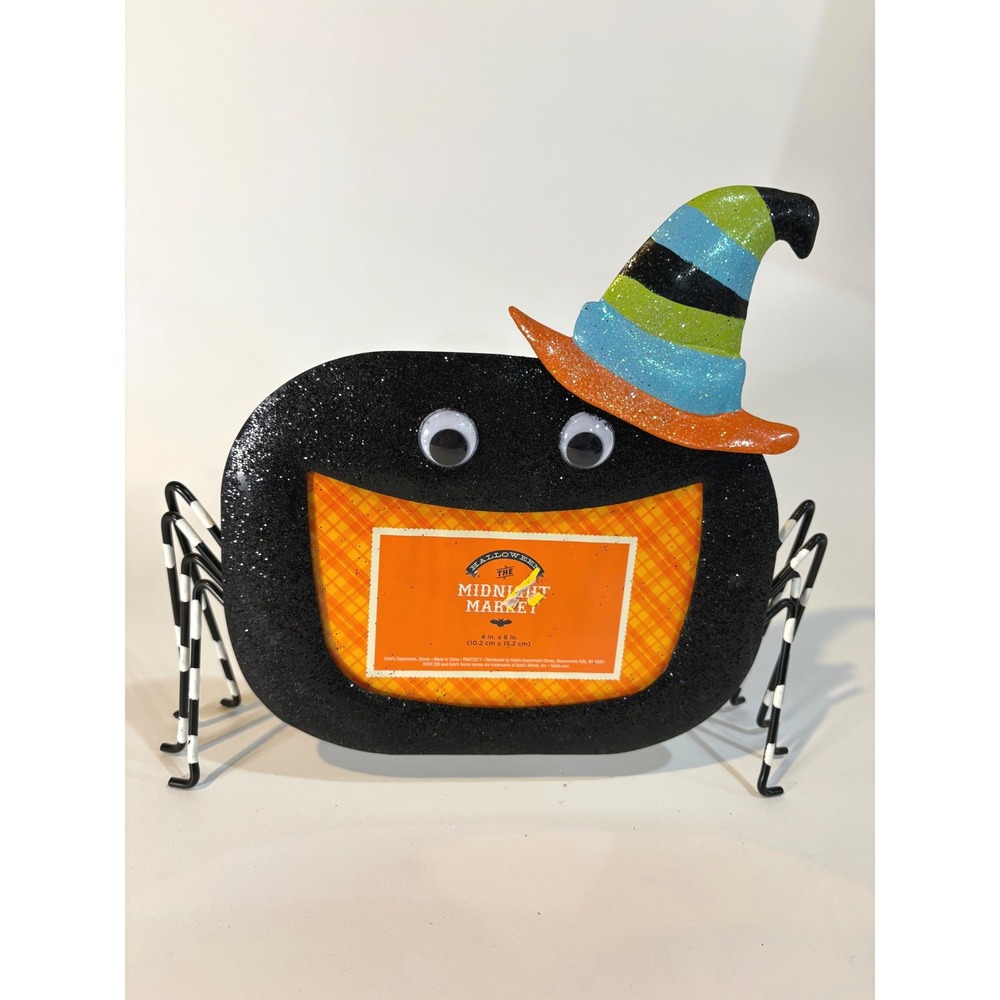 Kohl's Midnight Market Halloween Spider Witch Hat Photo Frame 4x6 Glittery Black